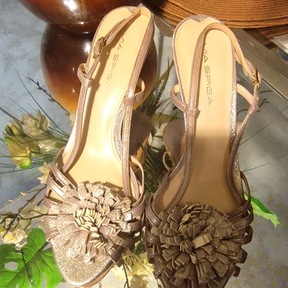 Via Spiga Gold/Bronze Pom Pom Heels